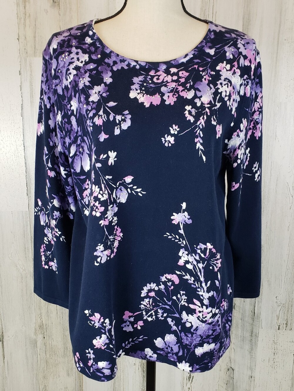 Alfred Dunner Embellished Floral Sweatsr Size Medium